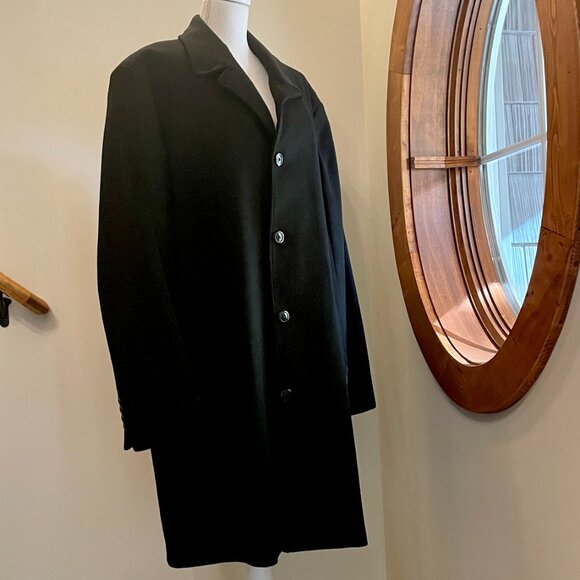 Mens LONDON FOG SIGNATURE Black Wool Blend Overcoat, 48 Reg - Picture 1 of 11